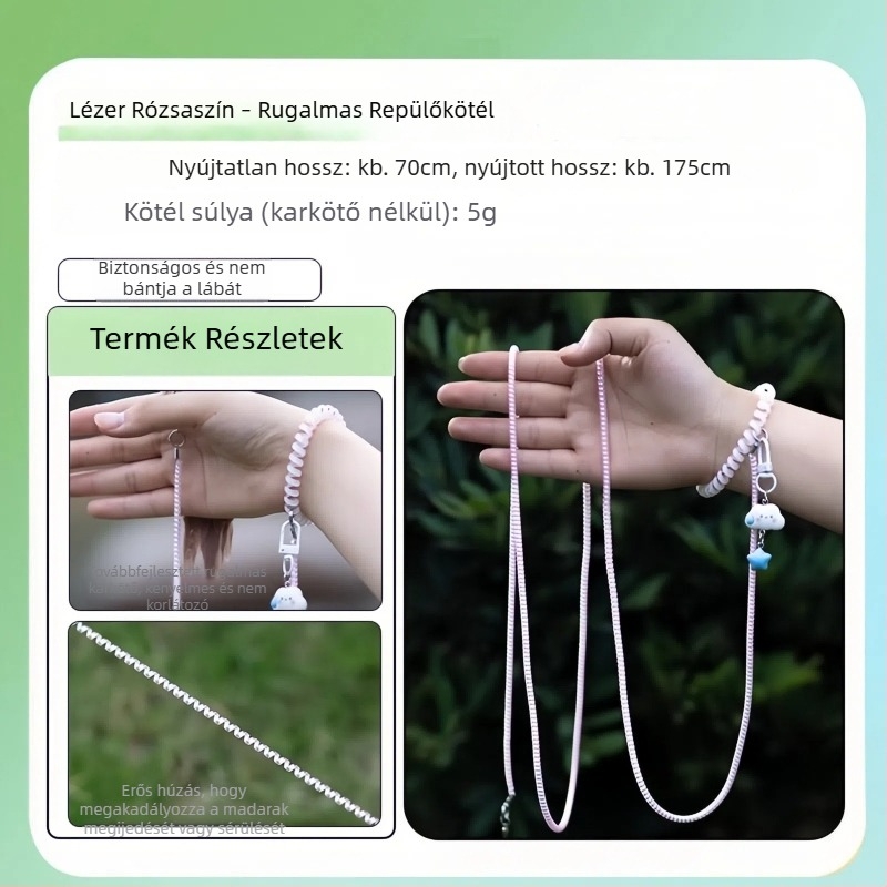 Papagájhoz készült visszahúzható póráz, ultra könnyű, kíméli a lábakat, kültéri madár sétáló kötél