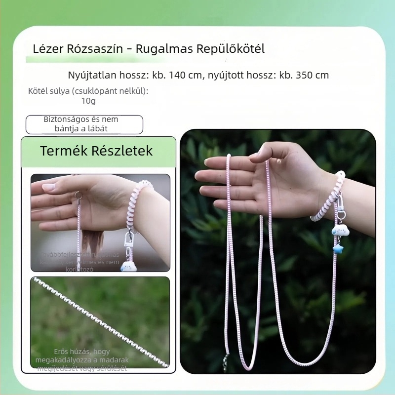Papagájhoz készült visszahúzható póráz, ultra könnyű, kíméli a lábakat, kültéri madár sétáló kötél