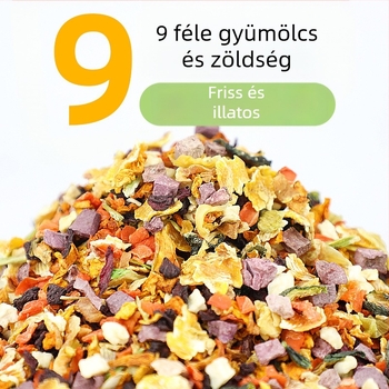 Nyuszi jutalomfalatok, szárított zöldségek, nyúl eleség, széna, szárított gyümölcs és zöldségek
