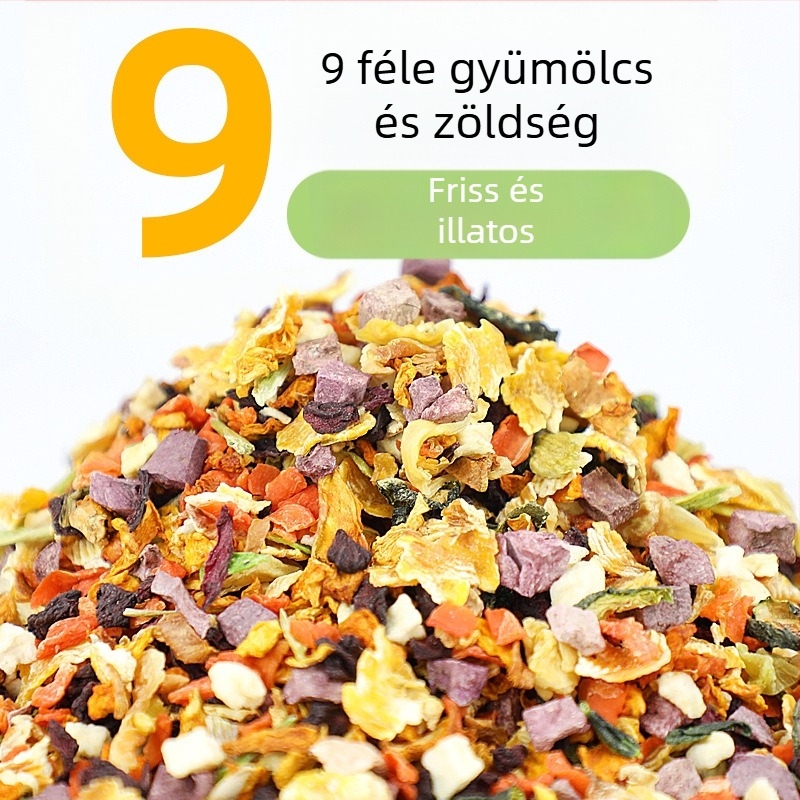 Nyuszi jutalomfalatok, szárított zöldségek, nyúl eleség, széna, szárított gyümölcs és zöldségek