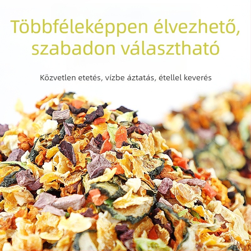Nyuszi jutalomfalatok, szárított zöldségek, nyúl eleség, széna, szárított gyümölcs és zöldségek