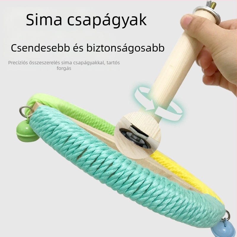 Fából készült papagáj-játék forgó kerékkel és állvánnyal