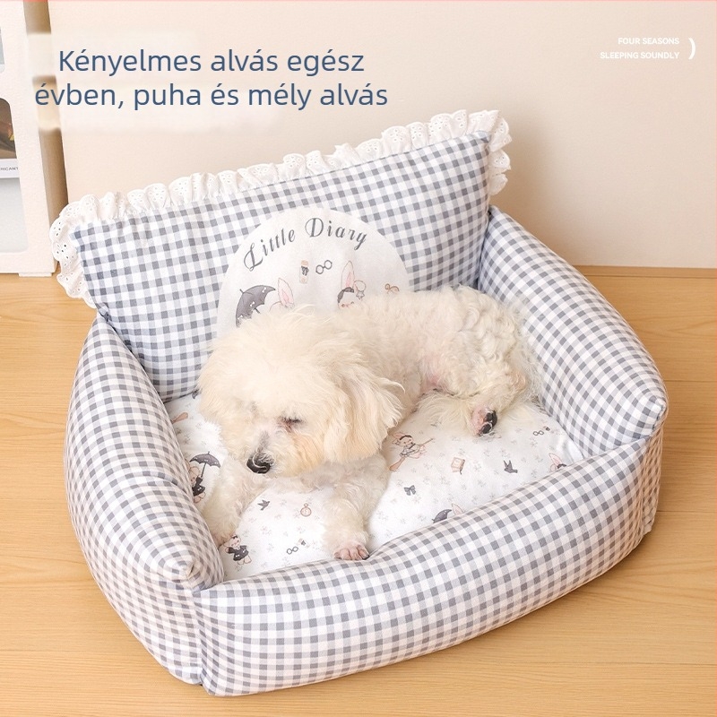 Kockás mintázatú háziállat‑ágy minden évszakra, levehető és mosható, macska- és kutyaágy nyulak számára