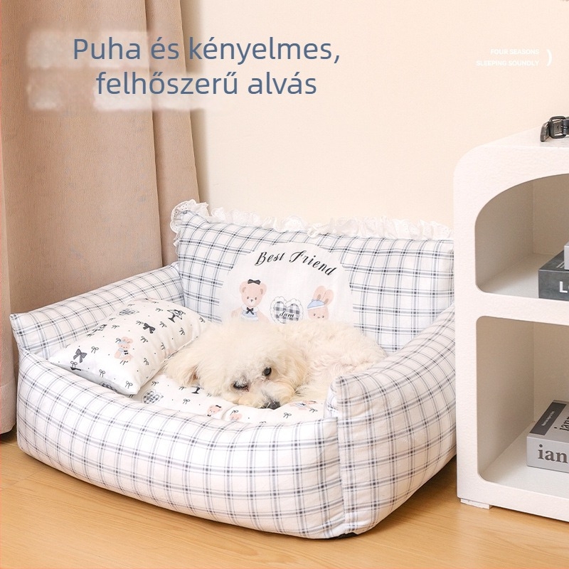 Kockás mintázatú háziállat‑ágy minden évszakra, levehető és mosható, macska- és kutyaágy nyulak számára