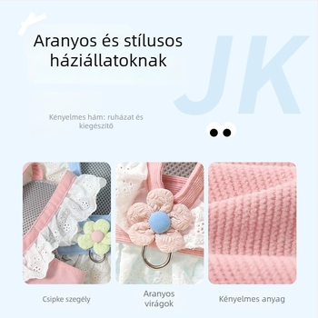Flórázott macska-hám és póráz szett, macska- és kutyaruházat, sétáltatási kiegészítő kölyökkutyáknak
