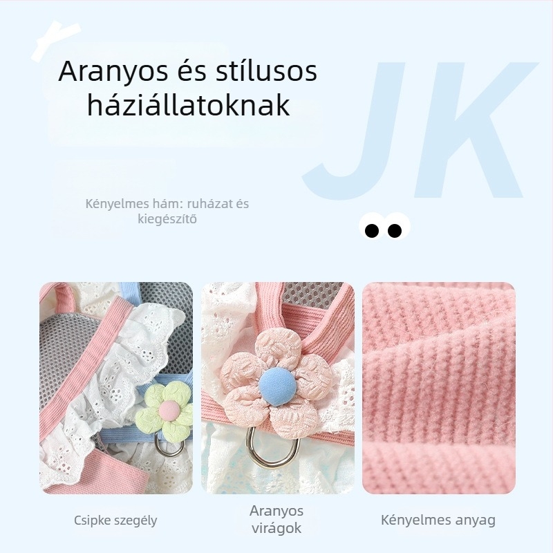Flórázott macska-hám és póráz szett, macska- és kutyaruházat, sétáltatási kiegészítő kölyökkutyáknak