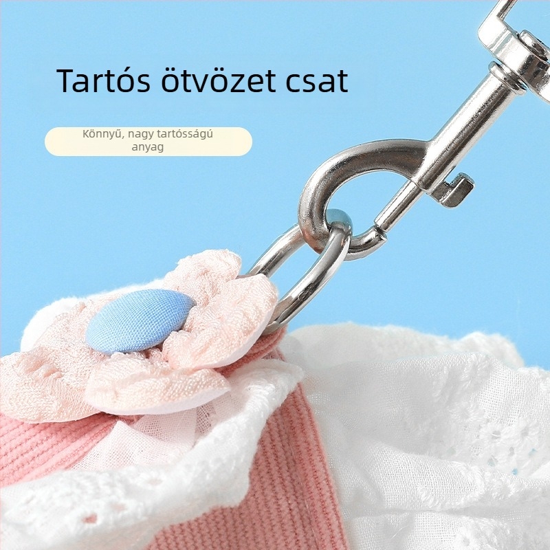 Flórázott macska-hám és póráz szett, macska- és kutyaruházat, sétáltatási kiegészítő kölyökkutyáknak