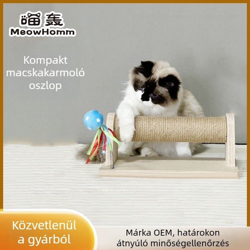 Macska karmoló oszlop sziszál kötéllel, fa alapú talppal, önálló szórakozásra, szálhullás nélkül