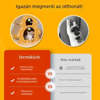 Karácsonyfa alakú macskakapargató deszka hullámpapírból, macskafészek, kopásálló, morzsamentes, egész éves használatra