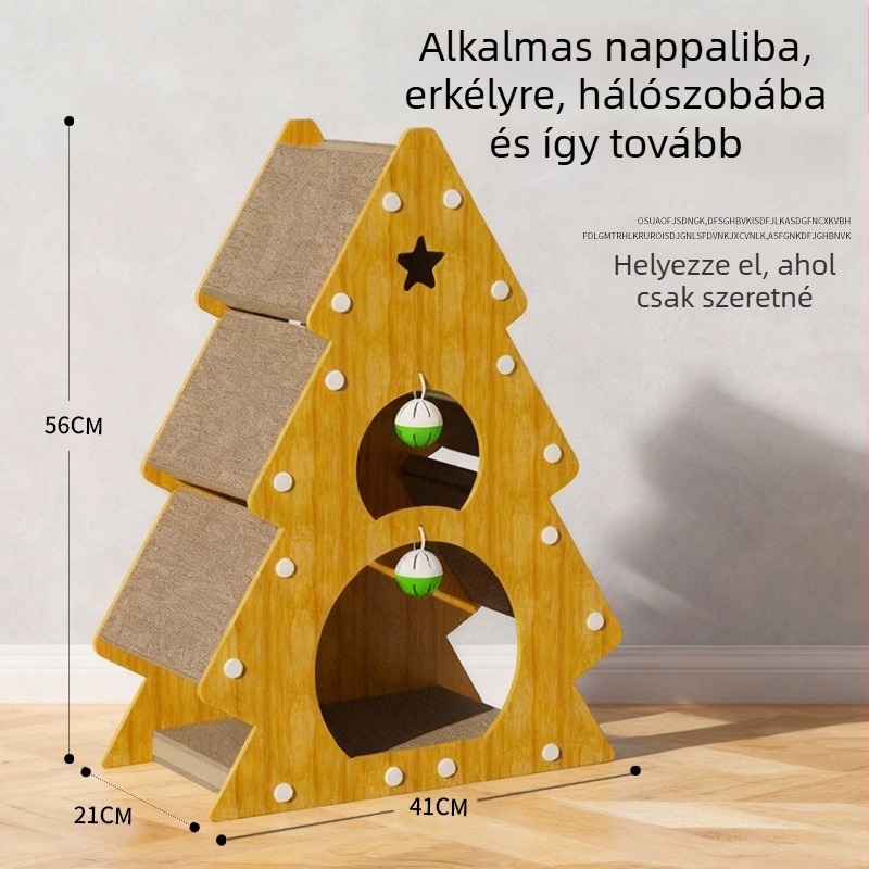 Karácsonyfa alakú macskakapargató deszka hullámpapírból, macskafészek, kopásálló, morzsamentes, egész éves használatra