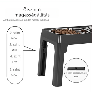 Rozsdamentes acélból készült emelt kutyatál, nagytestű kutyáknak, stabil etetés