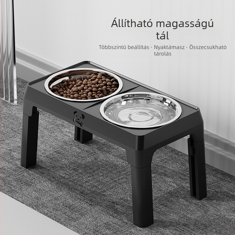 Rozsdamentes acélból készült emelt kutyatál, nagytestű kutyáknak, stabil etetés