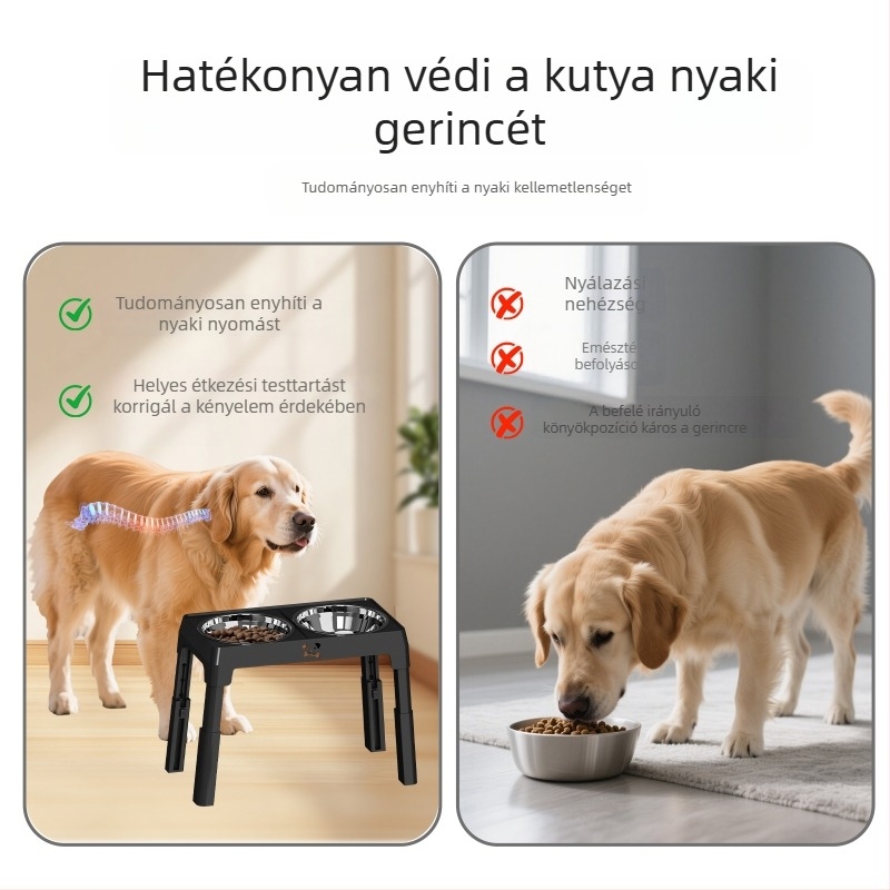 Rozsdamentes acélból készült emelt kutyatál, nagytestű kutyáknak, stabil etetés
