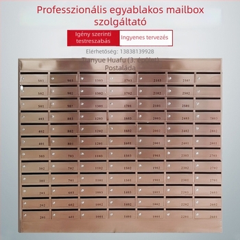 Rozsdamentes acélból készült falra szerelhető postaláda, beltéri és kültéri használatra, több szintű, több rekesszel és ajtóval, villastílusú