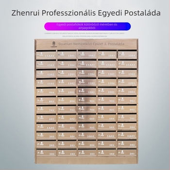 Rozsdamentes acélból készült falra szerelhető postaláda, beltéri és kültéri használatra, több szintű, több rekesszel és ajtóval, villastílusú