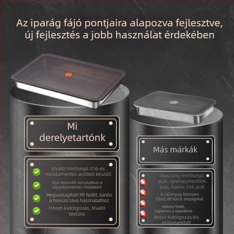 316 rozsdamentes acélból készült gombóc tároló doboz fedéllel, többfunkciós hűtő/fagyasztó tartály erős tömítéssel