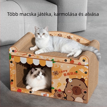Kapibara macska karmoló deszka fészek – egész évben használható hullámos kartonból, integrált macska kanapé-játék