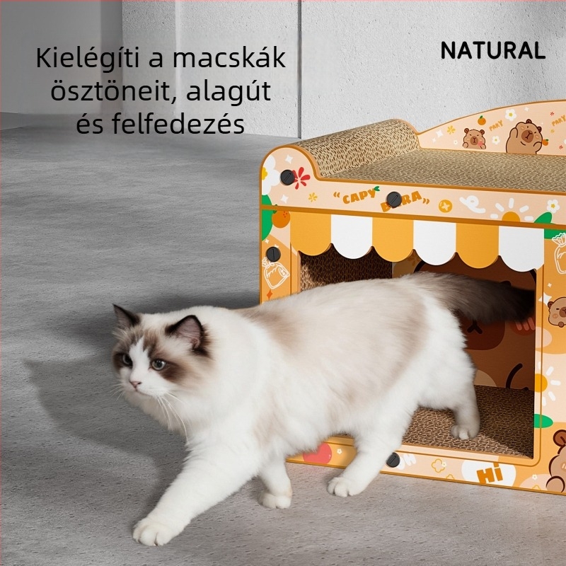 Kapibara macska karmoló deszka fészek – egész évben használható hullámos kartonból, integrált macska kanapé-játék