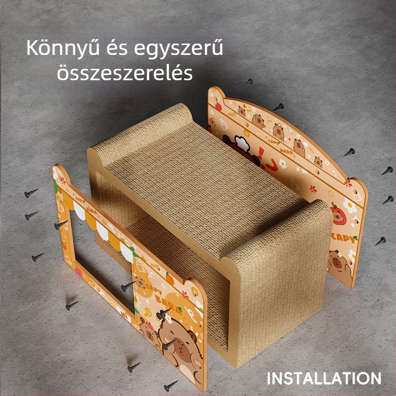 Kapibara macska karmoló deszka fészek – egész évben használható hullámos kartonból, integrált macska kanapé-játék