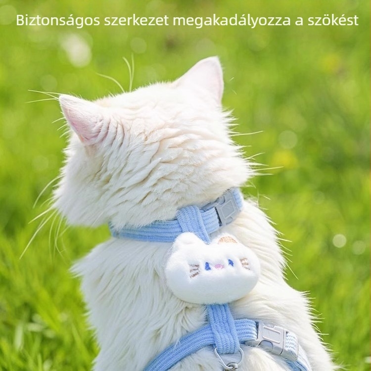 Szökésmentes macskahám és póráz kültéri sétákhoz, I-alakú hám macskák számára, mellkas- és hátrész rögzítő pántok