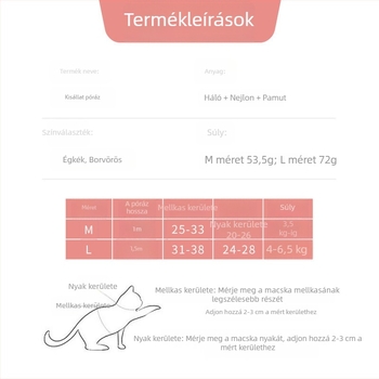 Macska hám és póráz, állítható mellkasi hevederrel