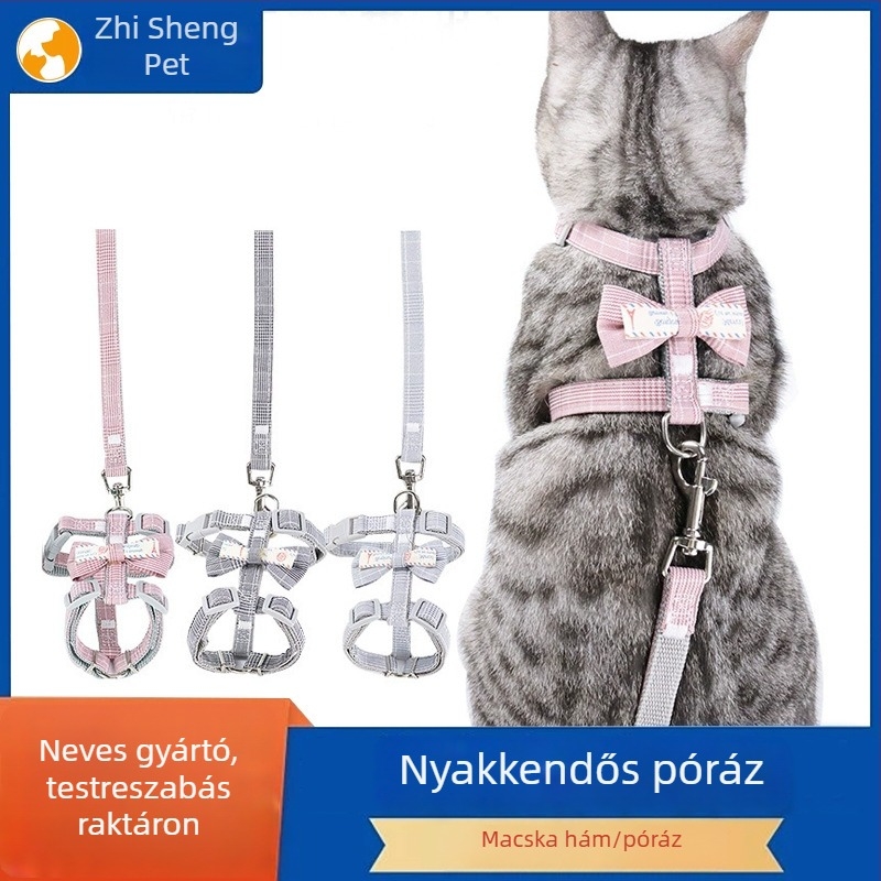 Pet Baihui Állítható macska hám I-formájú masnival és pórázzal