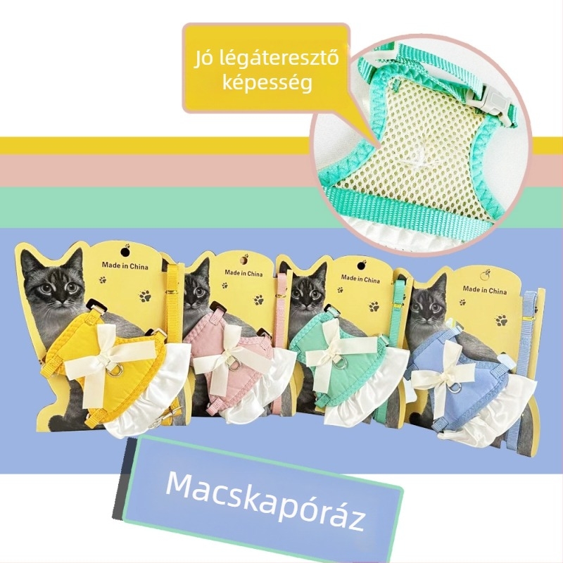 Macska hám masnival, légáteresztő mellvéd, szökésbiztos pórázzal, felnőtt macskáknak és kiscicáknak