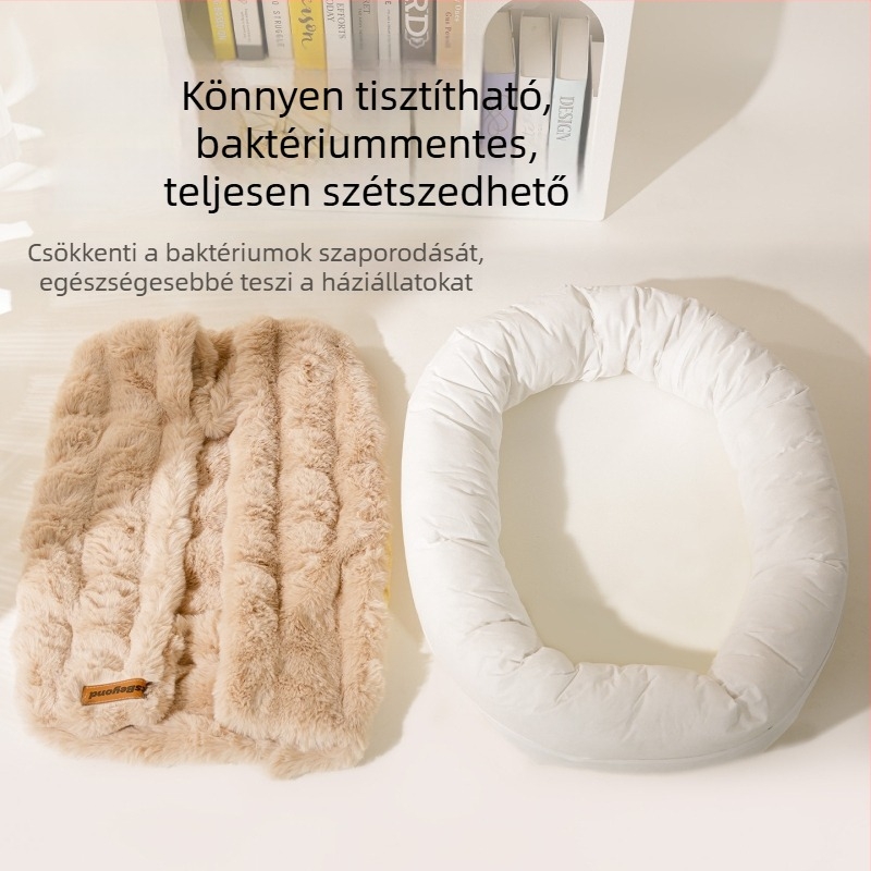 Ovális kutya- és macska odú nyúl-szőrös buborékos velúrral, puha és kényelmes, félig zárt kialakítás, téli meleg és légáteresztő
