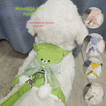 Állítható mellény-stílusú póráz kutyáknak és macskáknak, 3D masnival és szőrös golyóval