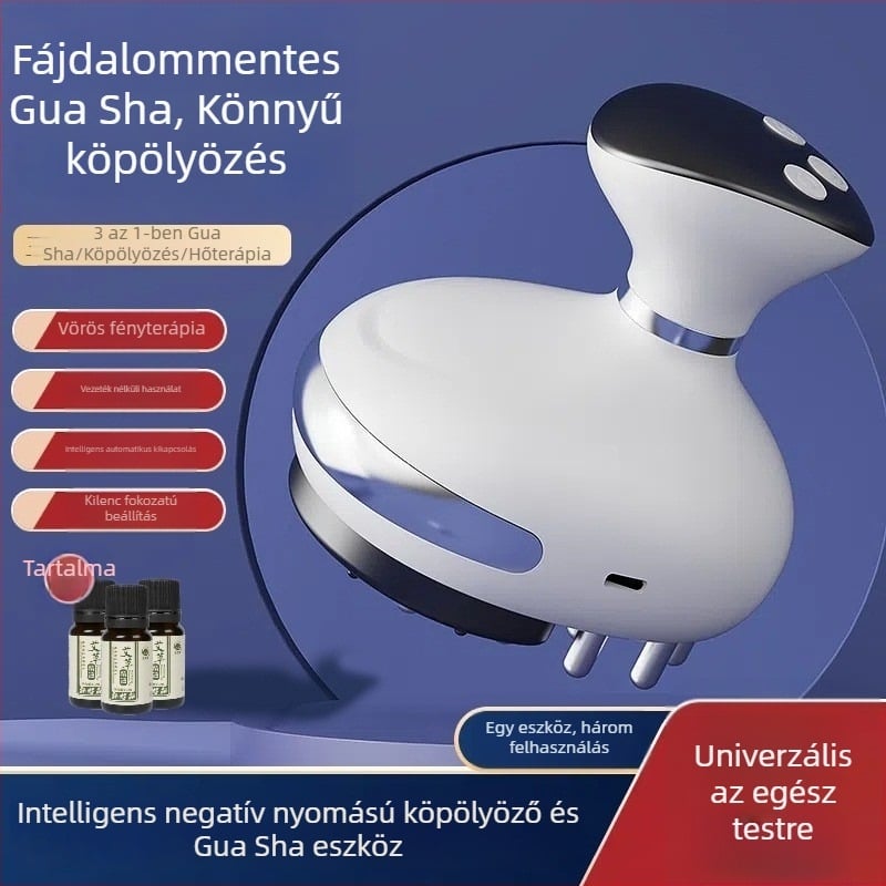 Három az egyben otthoni masszírozó vákuumos szívóval, mikroáram terápiával és meridián kefés–reszelő eszközzel