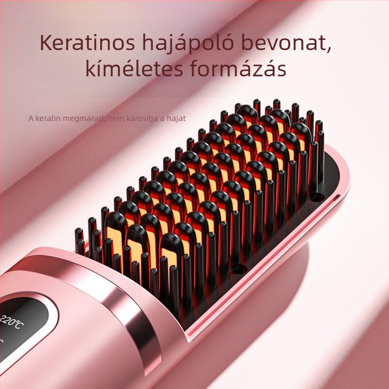 Vezeték nélküli, akkumulátoros kerámia hajkefe, hordozható, negatív ionokkal, nedves és száraz hajra