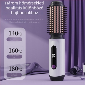 Vezeték nélküli melegedő hajvas és fésű, kíméli a hajat, hordozható, kettős használat – egyenesítés és göndörítés, turmalin-keramikus fűtés