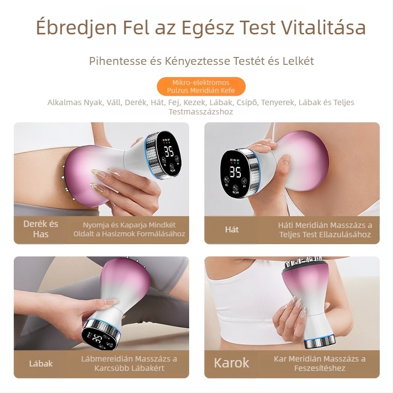 Elektromos meridián kefe teljes testre, hasi masszírozó, meridiánok tisztítására szolgáló készülék, gua sha melegítő hasi masszírozó
