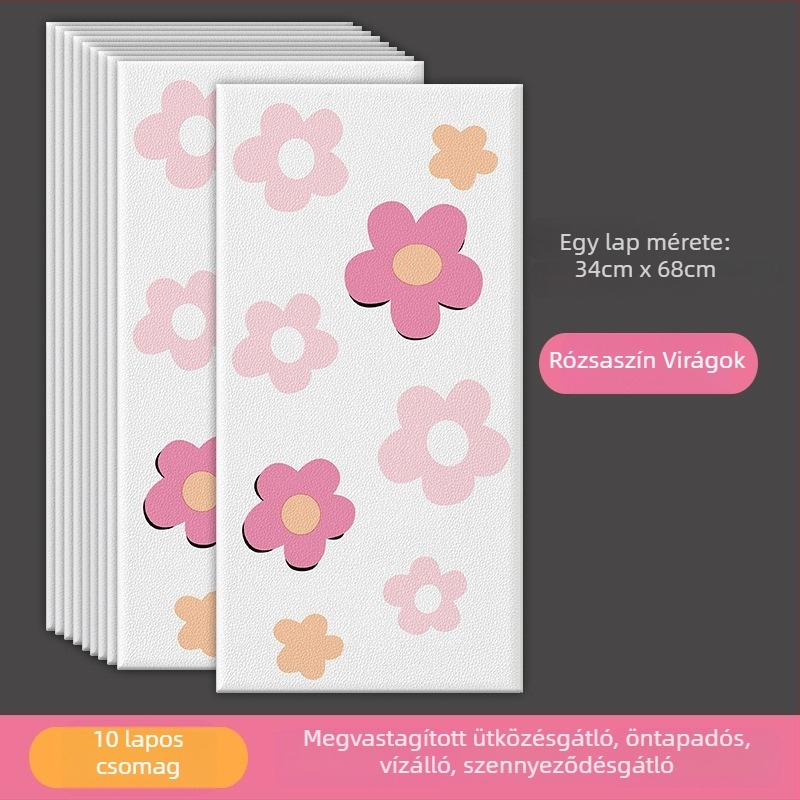 Rózsaszínű 3D öntapadós falpanel karikatúra motívummal, vízálló és nedvességálló, ütésálló dekoratív tapéta, vastag