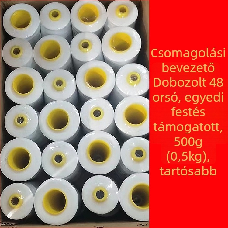 Poliészter varrócérna, 500 g, fekete-fehér, varrógépekhez, vékony szál