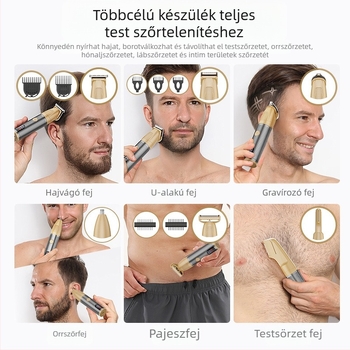 6-az-1-ben elektromos hajvágó férfiaknak – otthoni használatra, teljes testre vízálló, orrszőrzet nyírása és borotválkozás