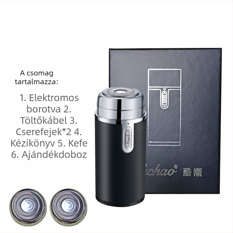 Férfiak számára tervezett elektromos borotva kettős fejjel, USB-ről tölthető, kopasz fej borotválásához