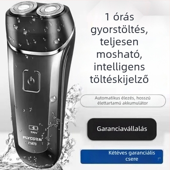 Kétfejű, újratölthető elektromos borotva, teljes testre mosható, hosszú üzemidővel és intelligens töltés kijelzővel