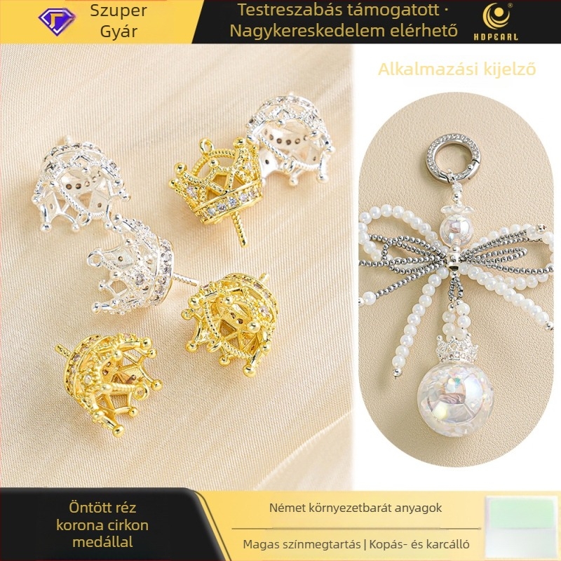 8 darab Crown Pendant kulcstartó DIY ékszerkészítéshez — eye rivets és cap studs, phone chain és bag charm