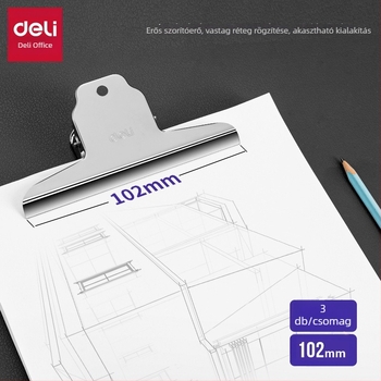 Deli 9532 Formájú fém jegyclip, ezüst színű dokumentum rendező, 3 darabos készlet, 102 mm
