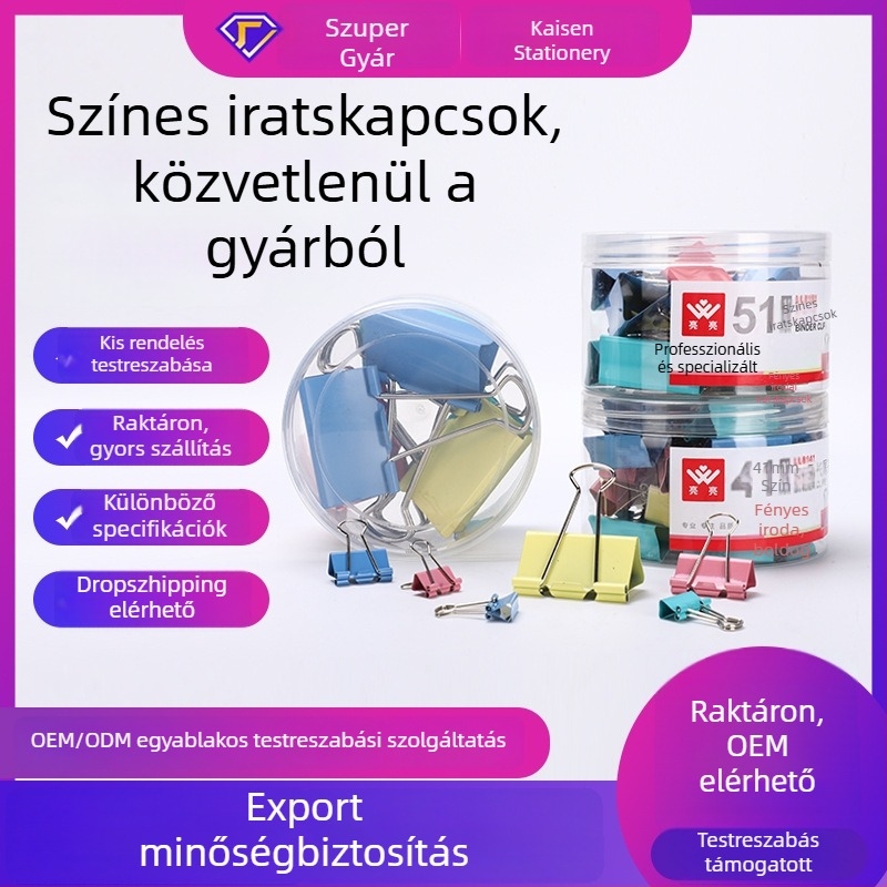 Színes fém iratklipszek hosszú farkával, dokumentumokhoz