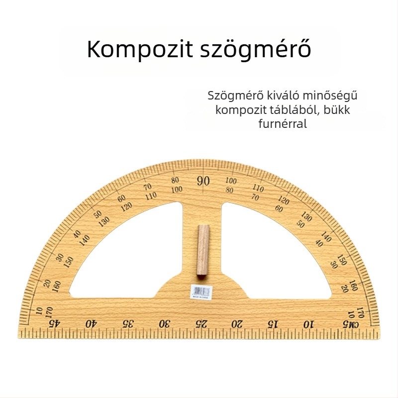 Bükkfa oktatási készlet: nagy háromszögvonalzó, szögmérő és körző