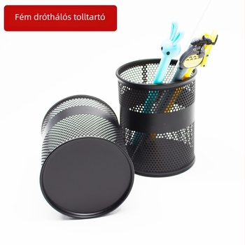Többcélú kerek, fém tolltartó irodai asztalhoz logóval