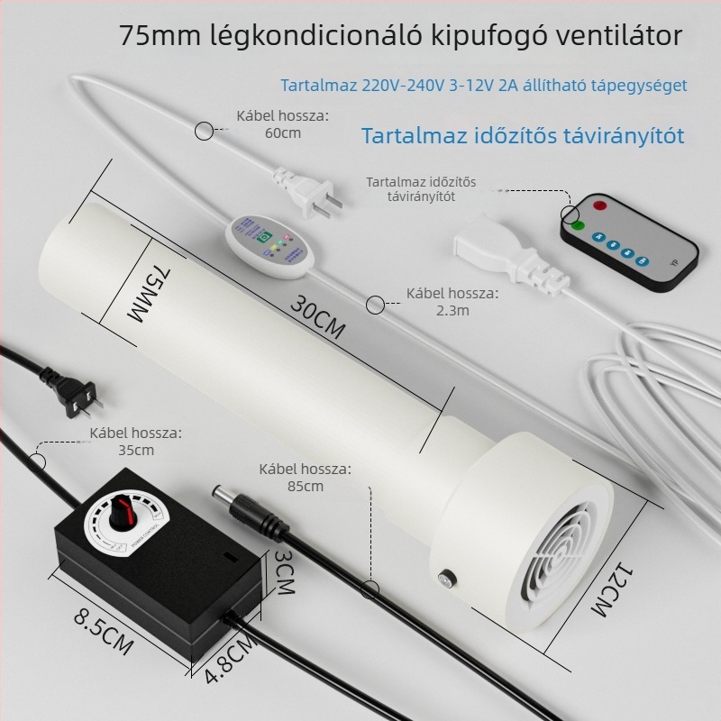 Klimaberendezés szellőztető ventillátor 75/63/50 nyílásokkal, kis hálószobába, csendes