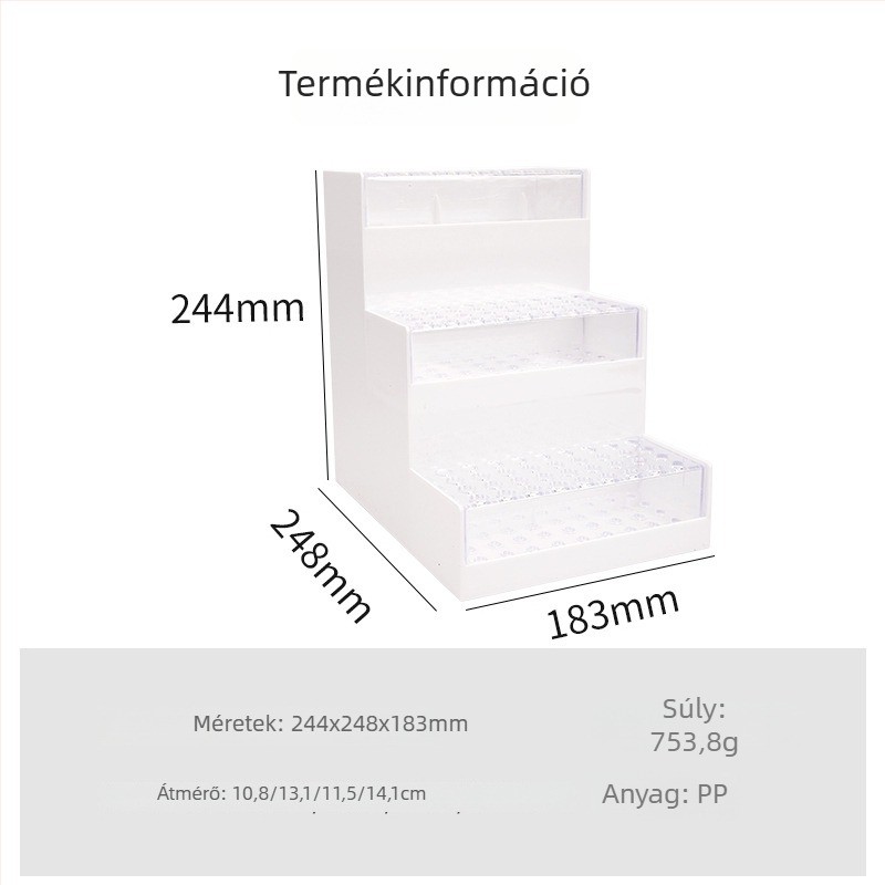 Átlátszó, több szintes toll- és irodai kellékbemutató állvány az asztalhoz, létra stílusú, méret 244×248×183 mm