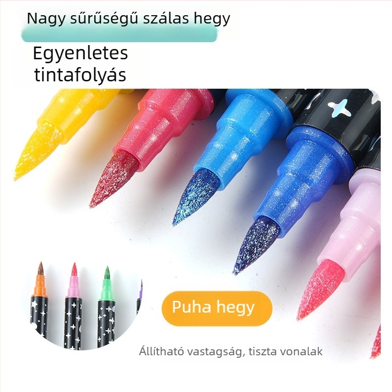 Kétoldalú fluoreszkáló kiemelő toll folyó tinta, fejlesztett két színű vastag puha heggyel – ultra-színpompás rajzmarker készlet