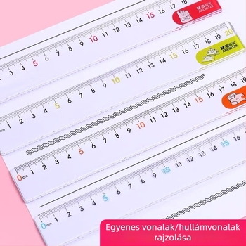 Morning & Light – nyuszi lógó fülekkel, 15 cm egyenes vonalzó és 20 cm hullámos vonalzó, színes rajzfilm vonalzó gyerekeknek és diákoknak (Model 96127)
