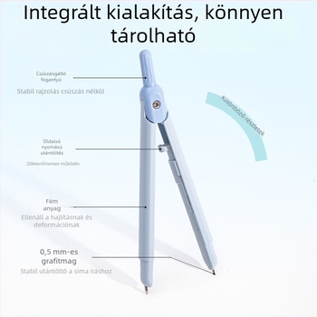 Deli integrált toll alakú fém körző általános és középiskolások számára, kompakt kialakítás, grafitbetétekkel