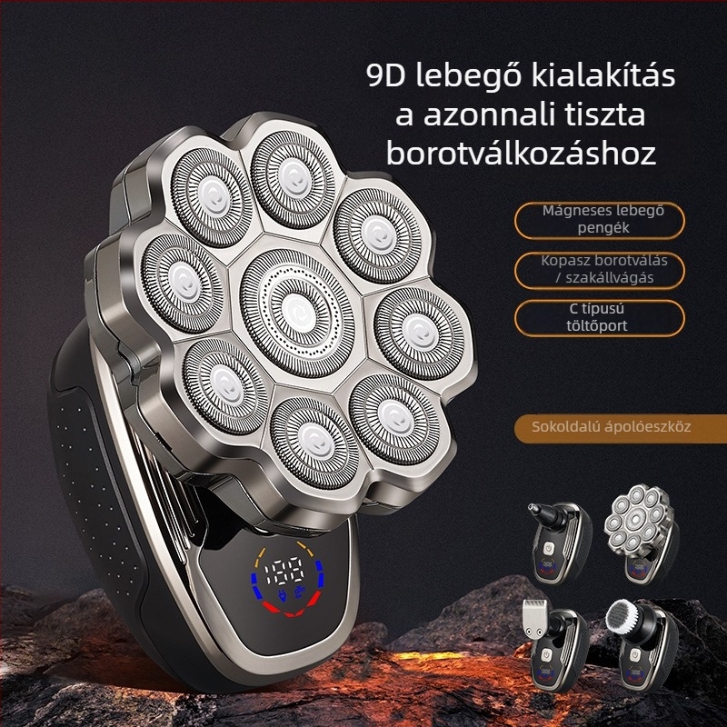Új 9D mágneses fejű elektromos borotva, teljesen mosható, forgó fej, 5 az 1-ben készlet