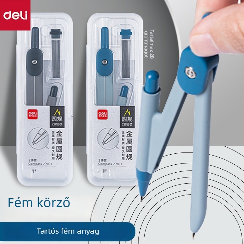 Deli VC1 Alapfém körző készlet, 2 darabos, 2B grafitceruzával a rajzhoz